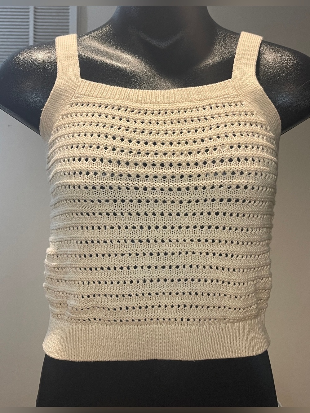 Universal Thread Cream Open-Knit Square Neck Tank, Size Small
